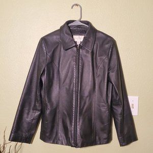 Black zip-up leather jacket | Women's